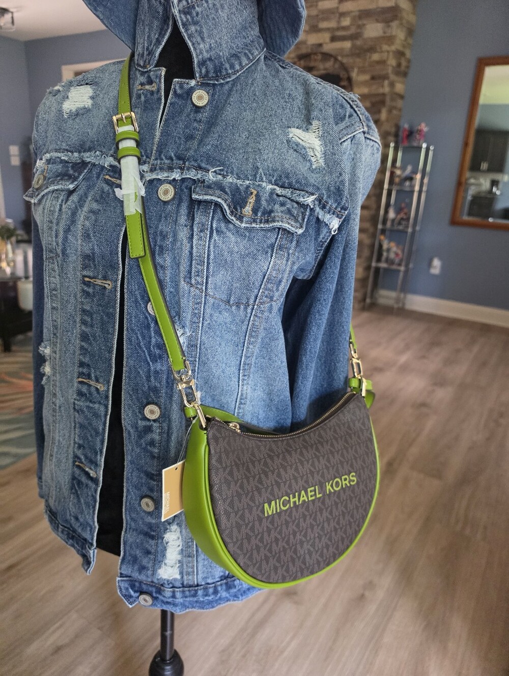 Michael Kors Brown/Green Crescent Crossbody Bag